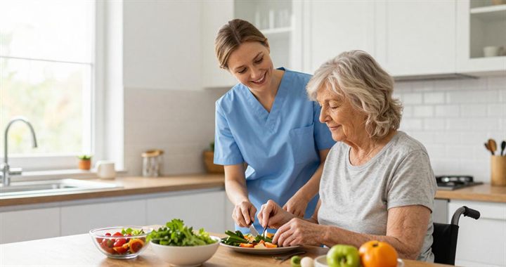 Support worker helping a participant with meal preparation